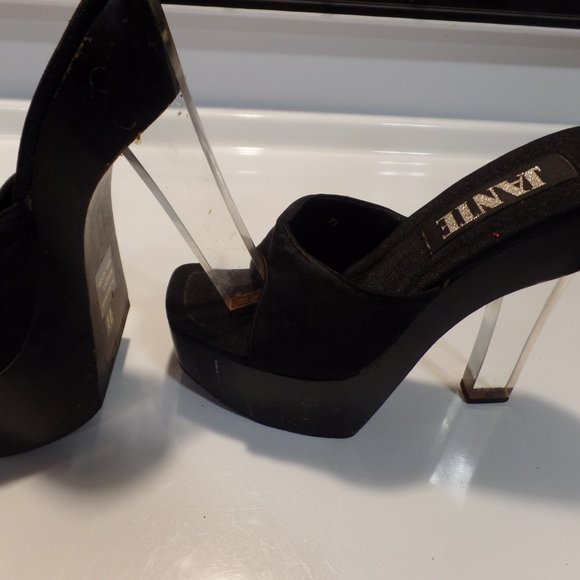 well worn jante clear lucite heel on wooden platforms! - Picture 6 of 11